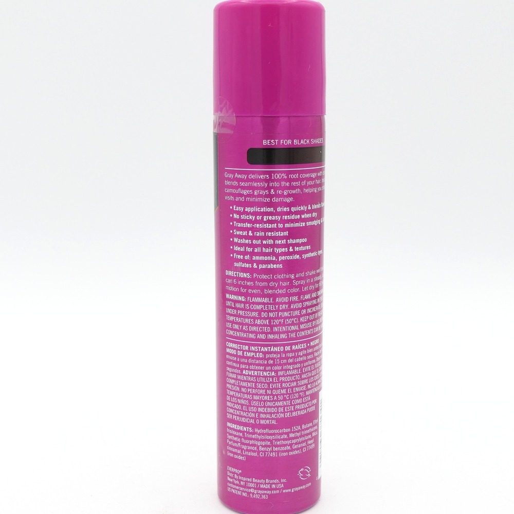 EverPro Gray Away Instant Root Cover Up Black 2.5 oz Temporary Hair Color Spray - Picture 2 of 3